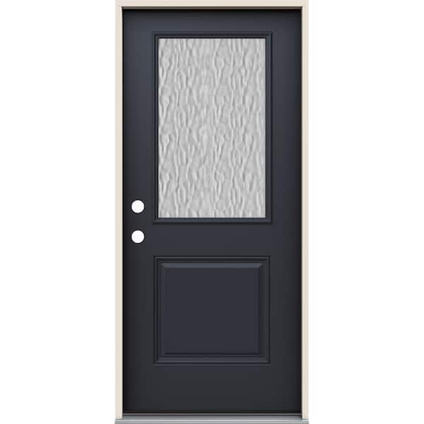 JELD-WEN 36 in. x 80 in. Right-Hand/Inswing 1/2 Lite Vapor Hammered Glass Black Steel Prehung Front Door
