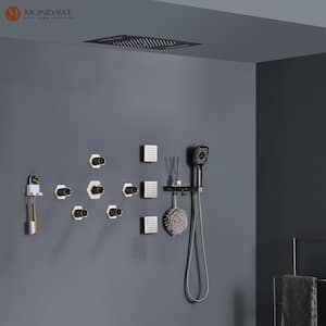 5 Spray 2.5 GPM 23 in. Thermostatic Celling Mount LED Rainfall Shower System with Hand-Shower in Brushed Nickel