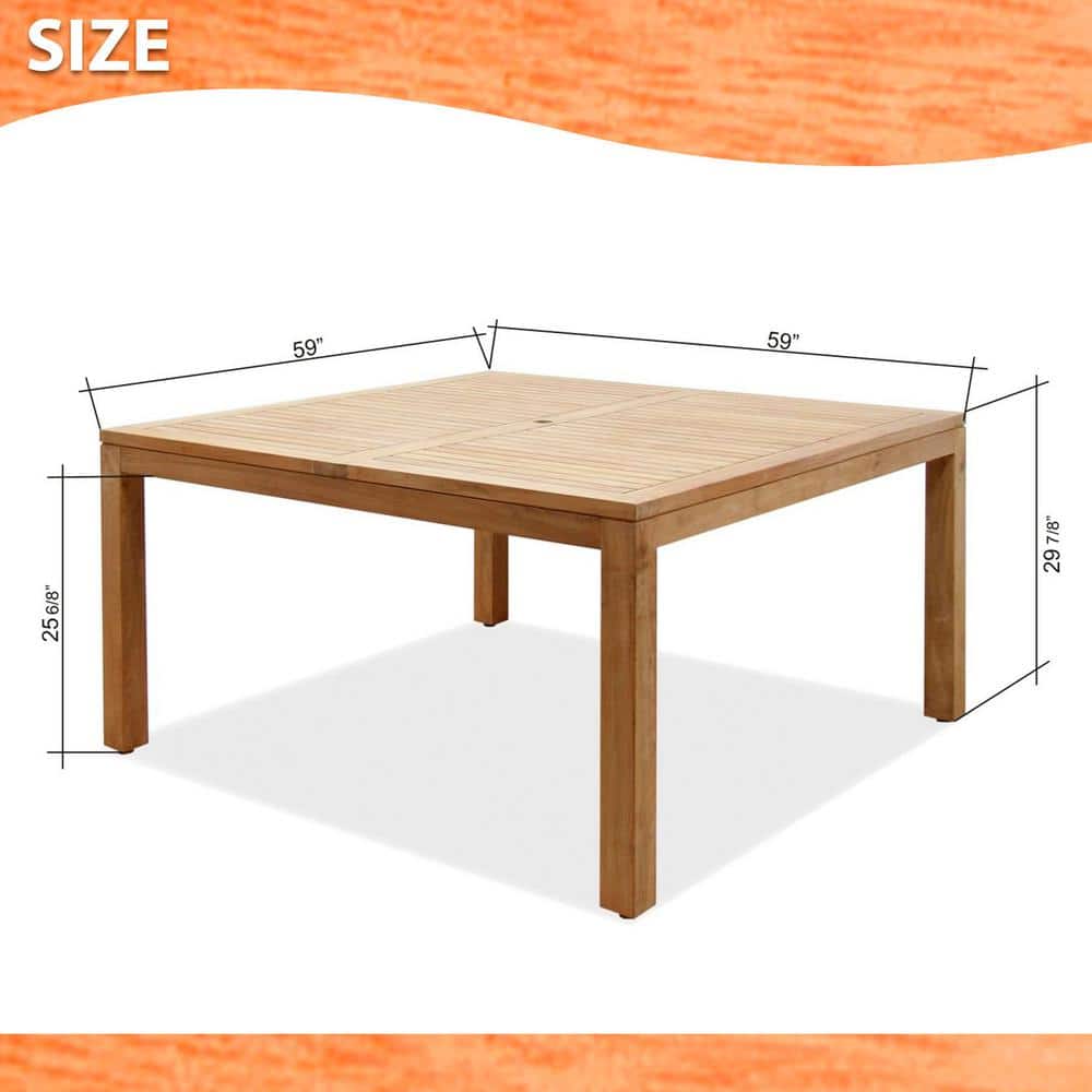 Victoria 9-Piece Teak Wood Square Dining Set, Light Brown