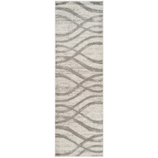 Adirondack Cream/Gray 3 ft. x 18 ft. Waves Runner Rug