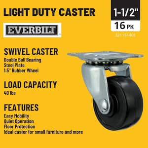 1-1/2 in. Black Soft Rubber and Steel Swivel Plate Caster with 40 lbs. Load Rating (16-Pack)