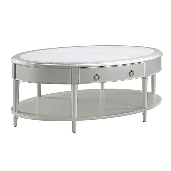 Acme Furniture Kasa 50 in. Sintered Stone Top and Champagne Finish Rectangle Stone Coffee Table with Storage
