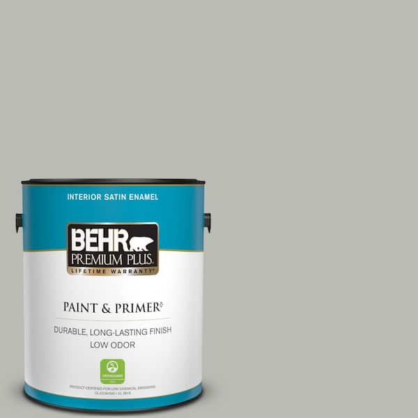BEHR PREMIUM PLUS 1 gal. #N380-3 Weathered Moss Satin Enamel Low Odor Interior Paint & Primer
