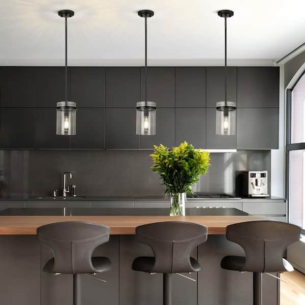 Jasslynn 60 Watt 1 Light Black Modern Pendant Light with Cylinder Glass Shade for Kitchen Dining Room Foyer