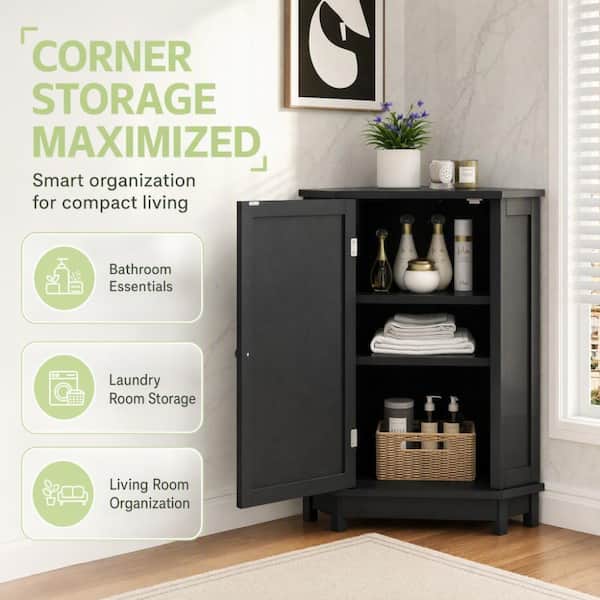 Chuhaiji 24.8 in.W x 17.5 in.D x 31.4 in.H Black MDF Bathroom Linen ...