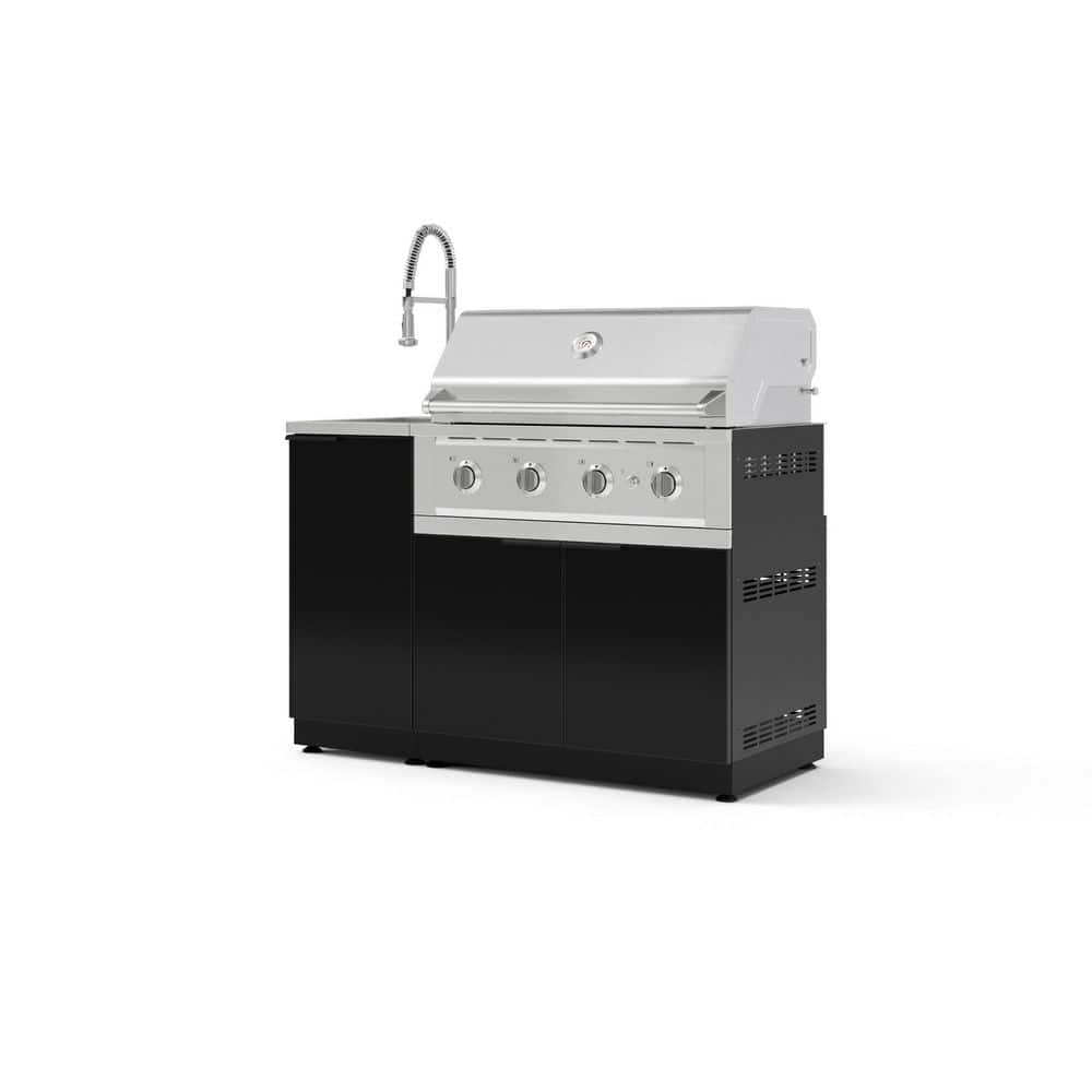 Outdoor Kitchen 3-Piece 4-Burners Propane Gas Grill Island in Black w/36 in. Performance Grill and Sink with Faucet price history on PriceWatchPro