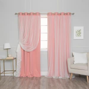 Coral Tulle Lace Solid 52 in. W x 96 in. L Grommet Blackout Curtain (Set of 2)