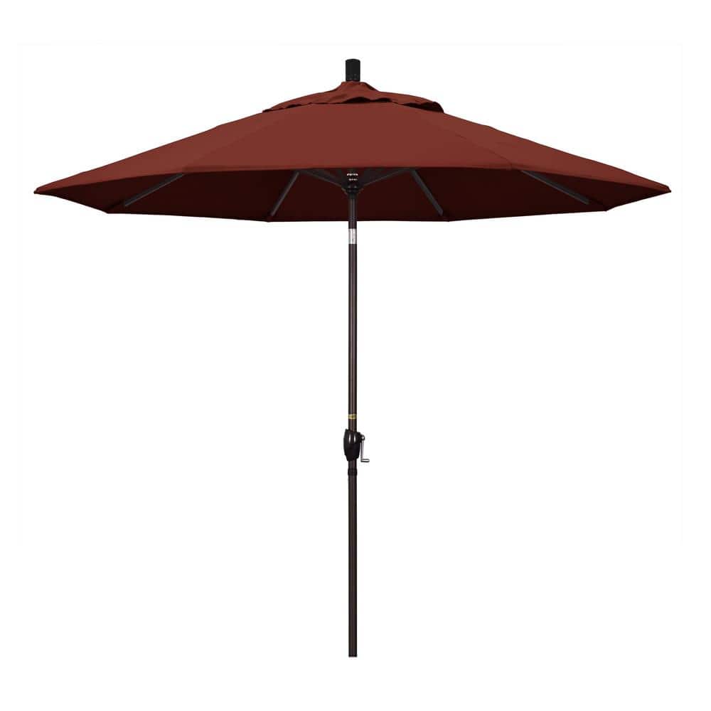 9 ft. Bronze Aluminum Pole Market Aluminum Ribs Push Tilt Crank Lift Patio Umbrella in Henna Sunbrella price history on PriceWatchPro