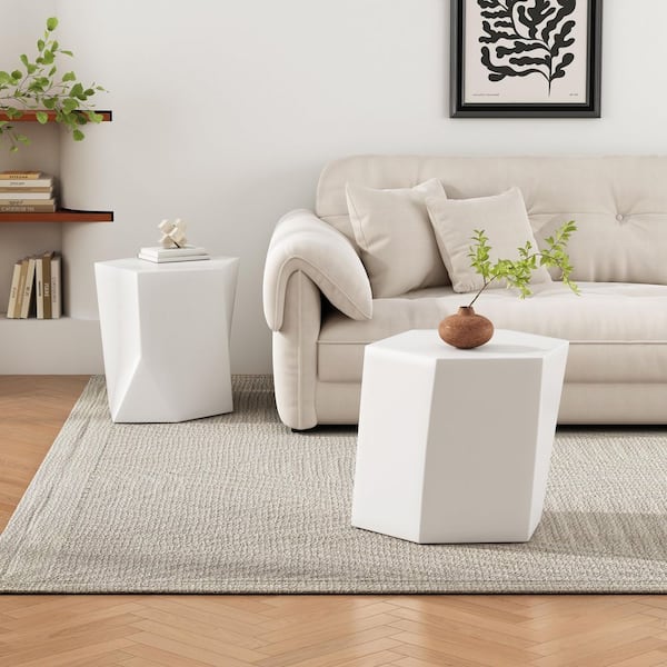 CSC DECOR INC 30.25 in. L White Specialty Metal Coffee Table (Set of 2) End Table  Living Room  Sturdy  Easy Assembly Accent Table