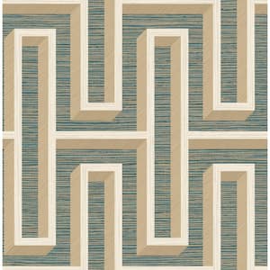 Henley Blue Geometric Grasscloth Paper Non-Pasted Textured Wallpaper