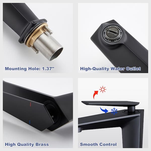 Single Handle Single Hole Bathroom Faucet with Hot and Cold Water Supply in Matte Black