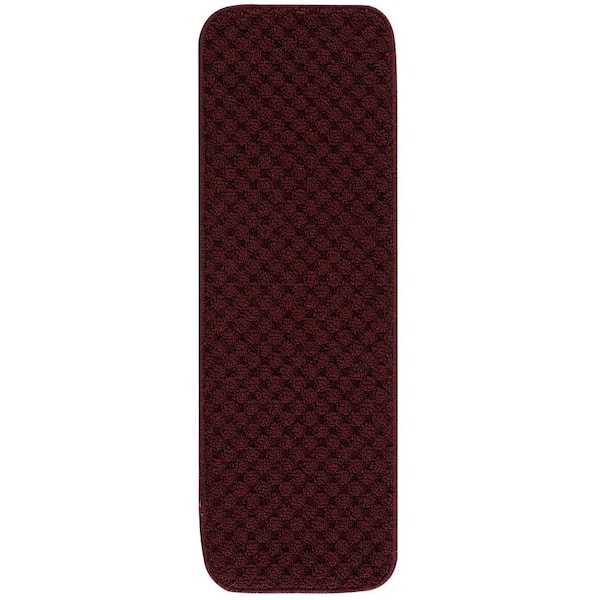 Beverly Rug Waffle Burgundy 26 in. x 8.5 in. Non-Slip Rubber Back Stair Tread Cover (Set of 8)