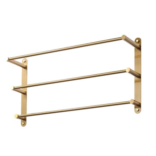 24 in. Stainless Steel Wall Mounted Towel Rack with 3-Bar Towel Holders in Gold
