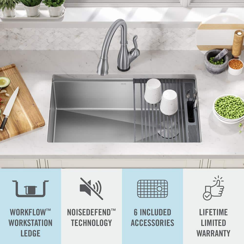 30-Inch Stainless Steel Undermount Single Bowl Workstation Sink