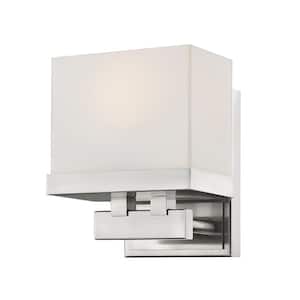 Rivulet 5.5 in. 1-Light Brushed Nickel Integrated LED Shaded Vanity Light with Matte Opal Glass Shade