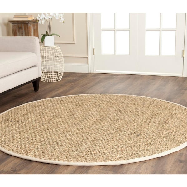 Natural Fiber Natural/Ivory 9 ft. x 9 ft. Border Woven Round Area Rug