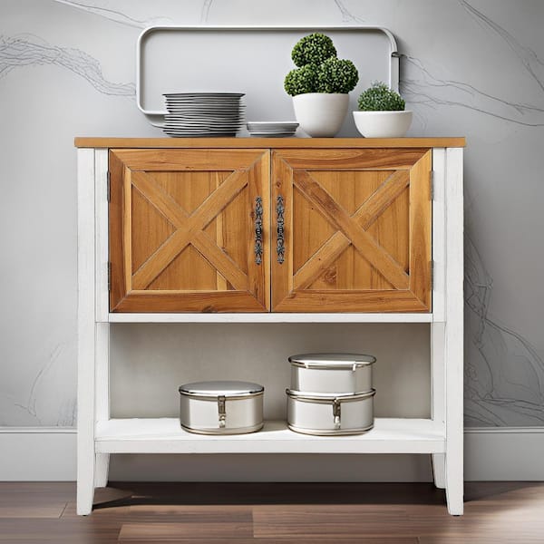 Small Narrow Rustic Cabinet w/Shelves & Drawers Whitewashed Wood w/Metal  Accents