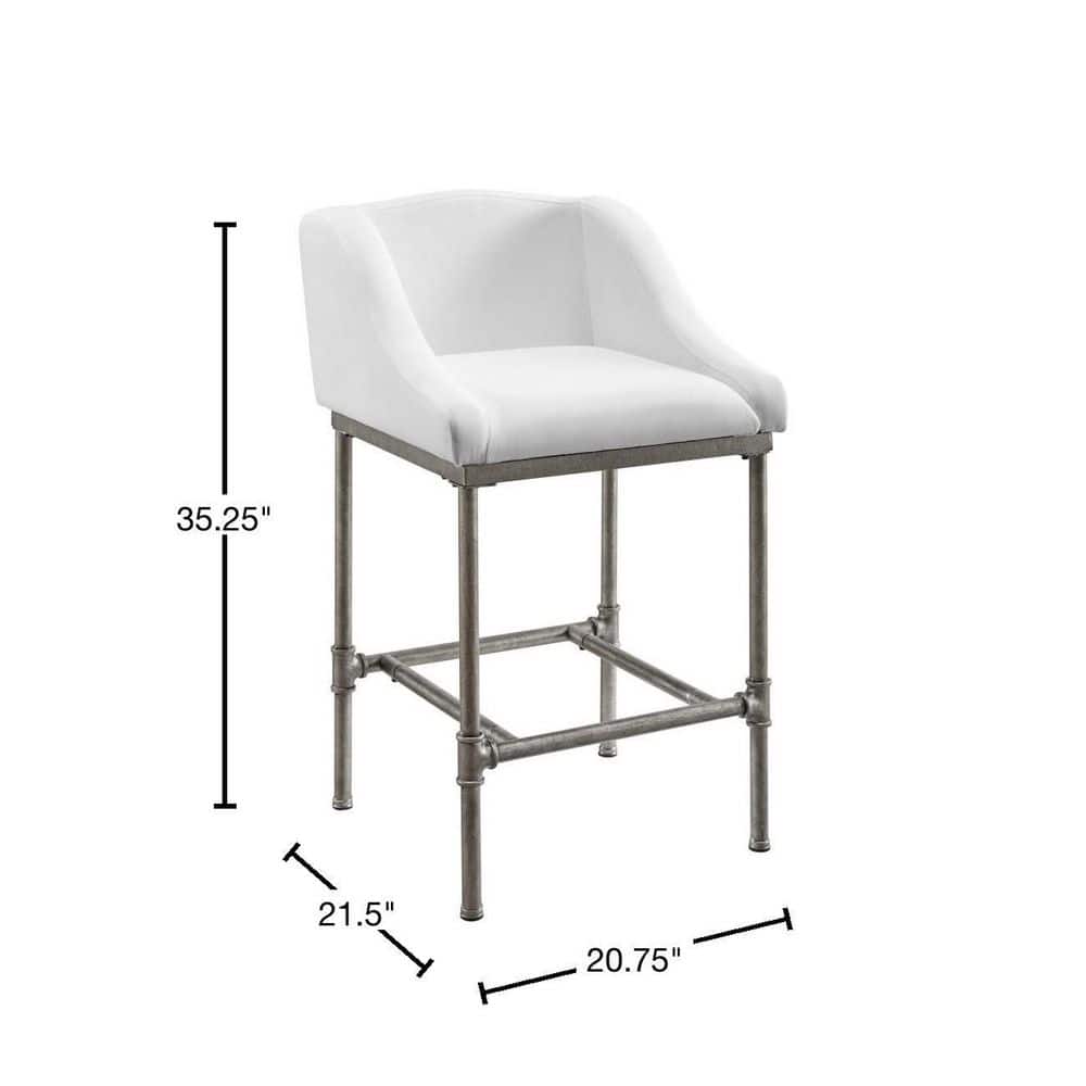 Silver Swivel Metal Counter Stool with White Performance Fabric