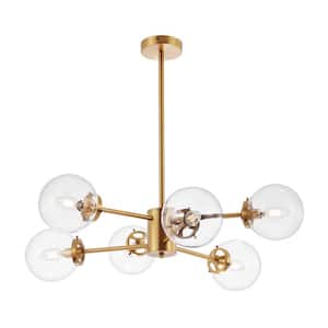 6-Light Brass Sputnik Chandelier with Clear Glass Shades