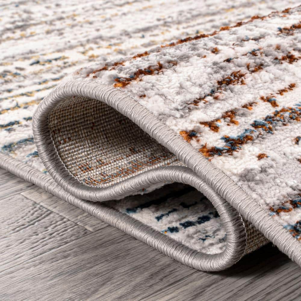 Gray and Blue Striped Synthetic 4' x 6' Area Rug