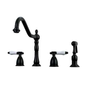 Victorian Porcelain 2-Handle Standard Kitchen Faucet with Side Sprayer in Oil Rubbed Bronze