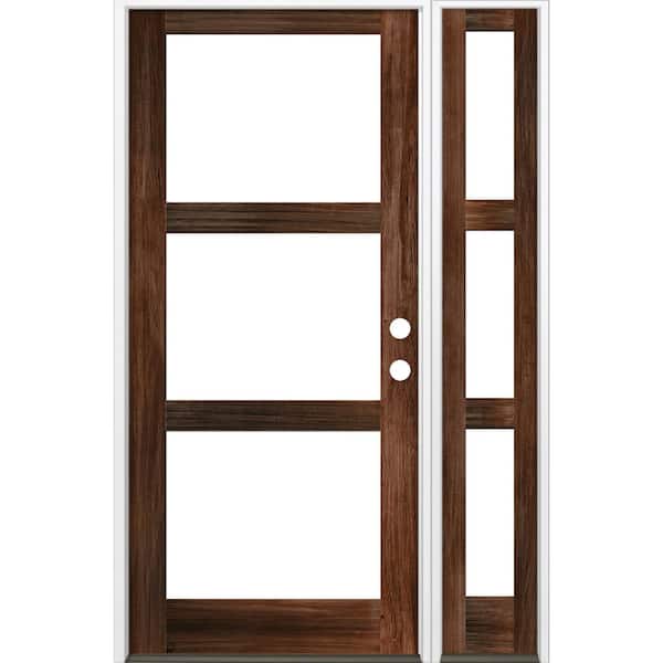 Krosswood Doors 56 in. x 96 in. Modern Hemlock Left-Hand/Inswing Clear Glass Red Mahogany Stain Wood Prehung Front Door with Sidelite
