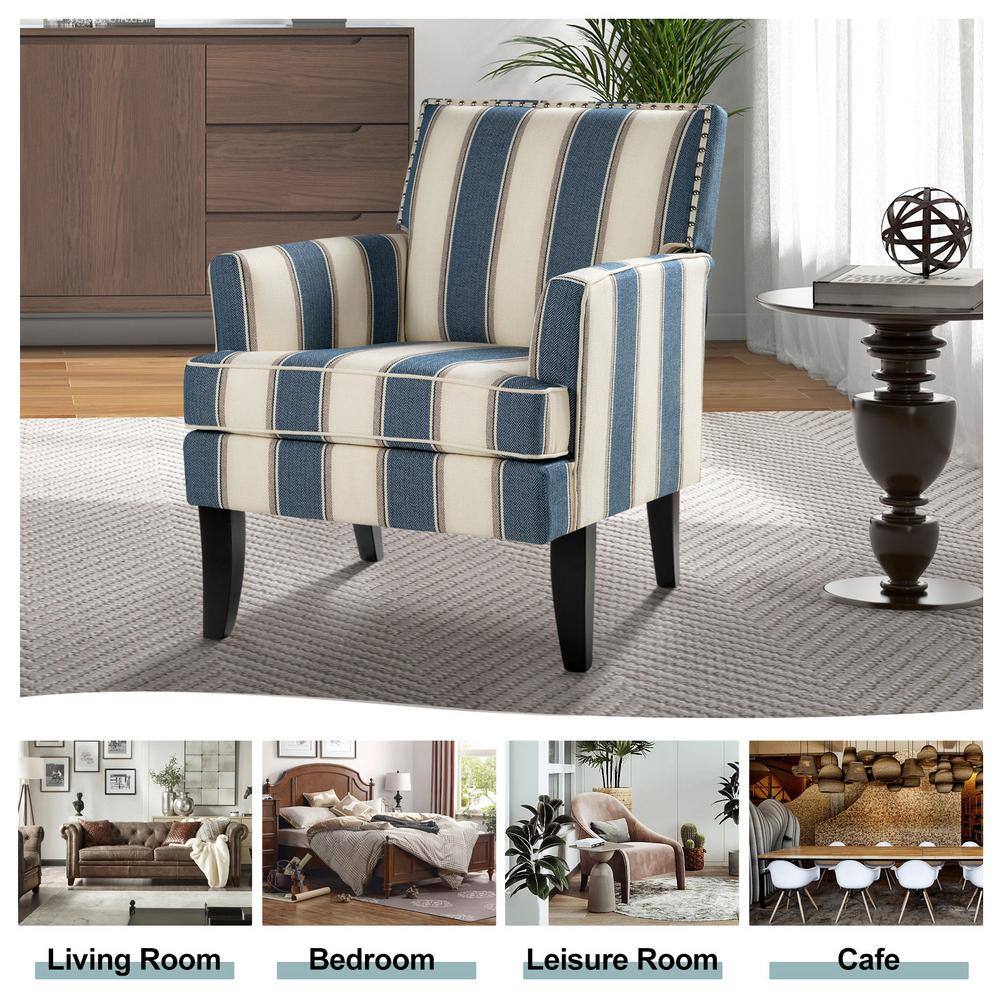 Navy Stripe Gleaming Nailhead Trim Club Accent Chair