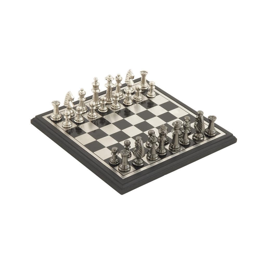 Black and Silver Aluminum Chess Set with Square Board
