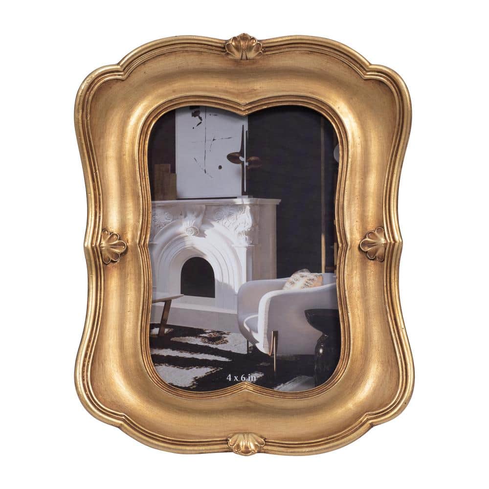 Vintage Gold Polyresin 4x6 Photo Frame with Glass