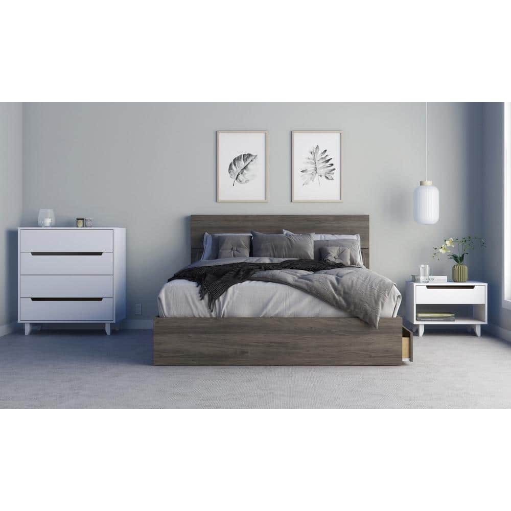 White Melamine Modern 1-Drawer Nightstand with Open Shelf