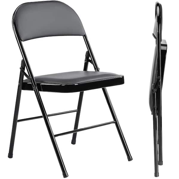 MEOOEM 2-Pieces Outdoor Patio Folding Chairs, Leather Padded Foldable Chairs