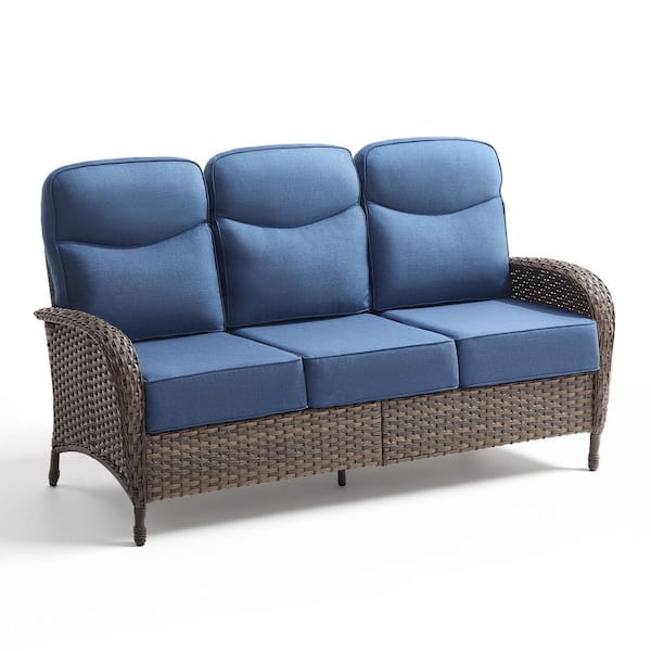 Opohoro Luna Brown Wicker Outdoor 3-Seat Couch with High Curved