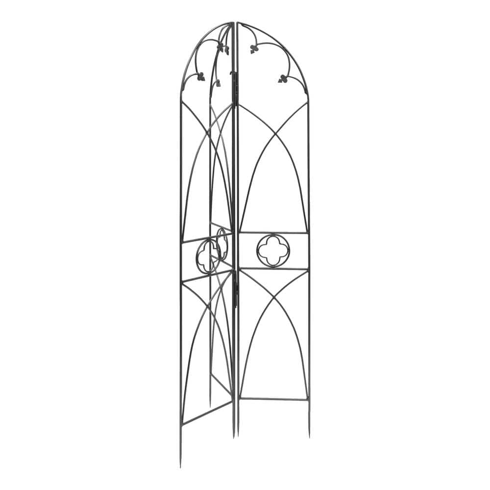 Graphite Wrought Iron Gothic Trellis with Cathedral Arches