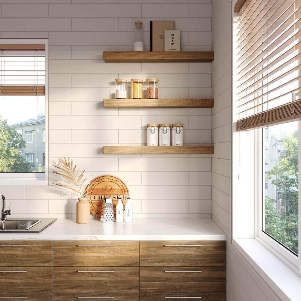 White Oak Floating Wall Shelf for Kitchen and Living Room