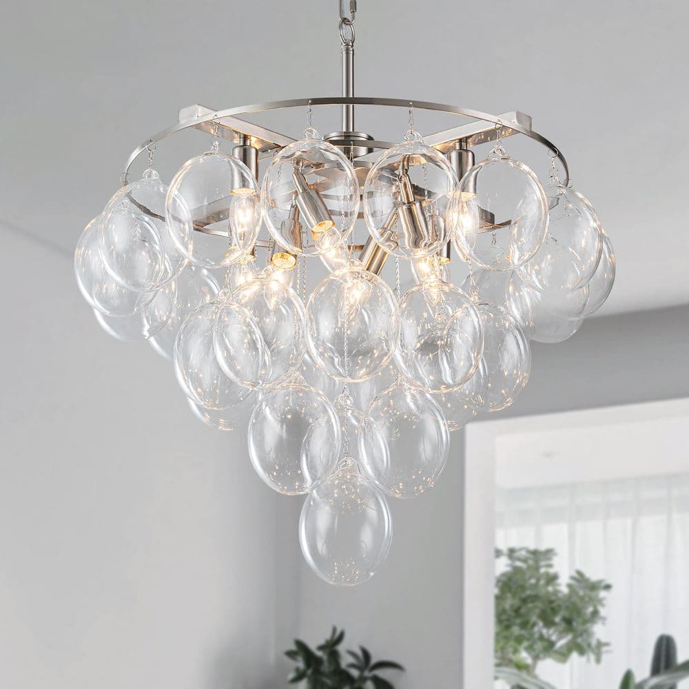 次*止様 Bubble mini clear シャンデリア TinHon 8-Light Nickel Chandelier with Clear Glass Globe Bubbles