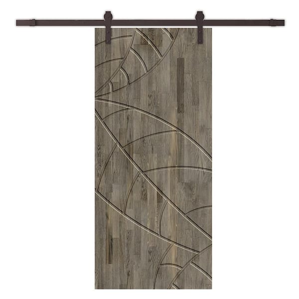 CALHOME 32 in. x 80 in. Weather Gray Stained Pine Wood Modern Interior Sliding Barn Door with Hardware Kit