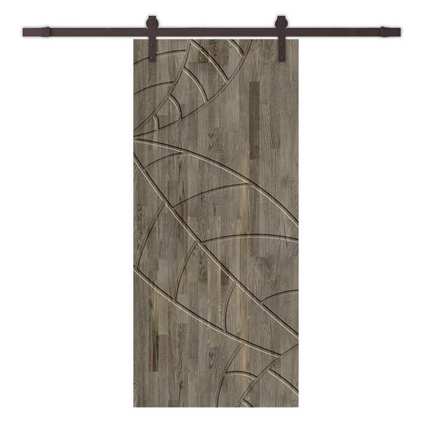 CALHOME 38 in. x 80 in. Weather Gray Stained Pine Wood Modern Interior Sliding Barn Door with Hardware Kit