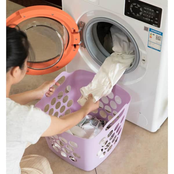 Laundry Basket Flexible Plastic Handle Easy Carry Clothes Washing Tall Pink  Grey