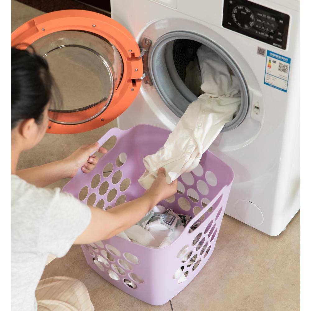 Purple Plastic Collapsible Stackable Laundry Hamper with Handles