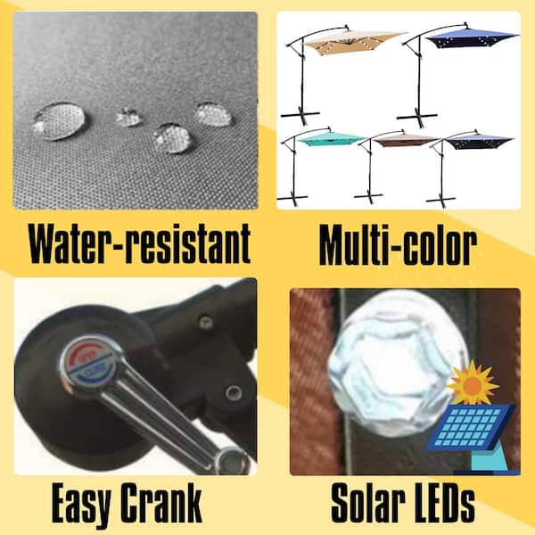 10 ft. x 6.5 ft. Rectangle Outdoor Patio Umbrella Solar Powered LED Lighted Sun Shade Market Waterproof, Navy Blue