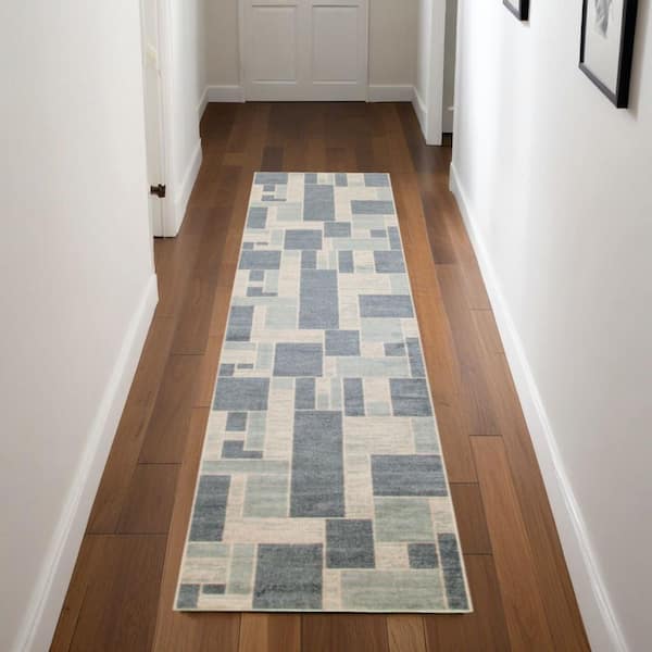 2 ft. x 8 ft. White Geometric Washable Runner Area Rug