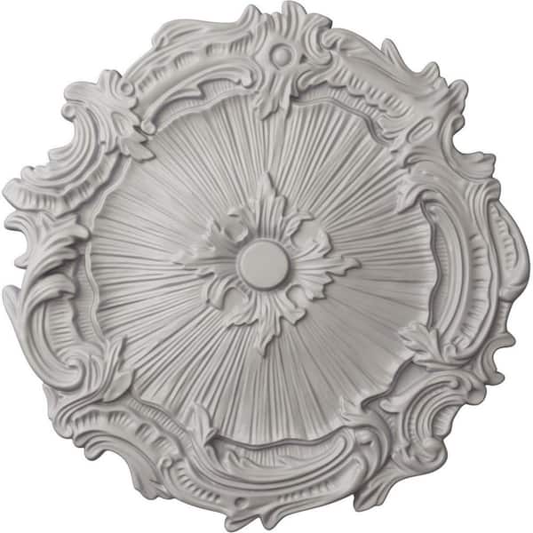 Ekena Millwork 16-3/4 in. x 1-3/8 in. Plymouth Urethane Ceiling Medallion (Fits Canopies upto 1-5/8 in.), Ultra Pure White