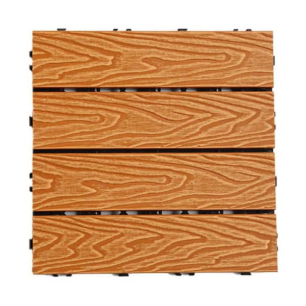 1 ft. x 1 ft. 3D Embossed Splicing Composite Interlocking Deck Tile in Teak (11-Pack)