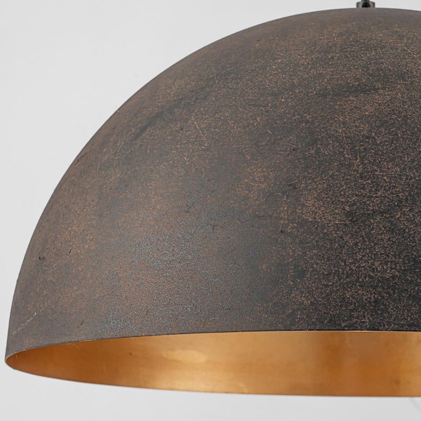 Skyler Industrial 19.68 in. 1-Light Vintage Black Brown Oversized lsland Dome Gold-leaf Interior Pendant Light