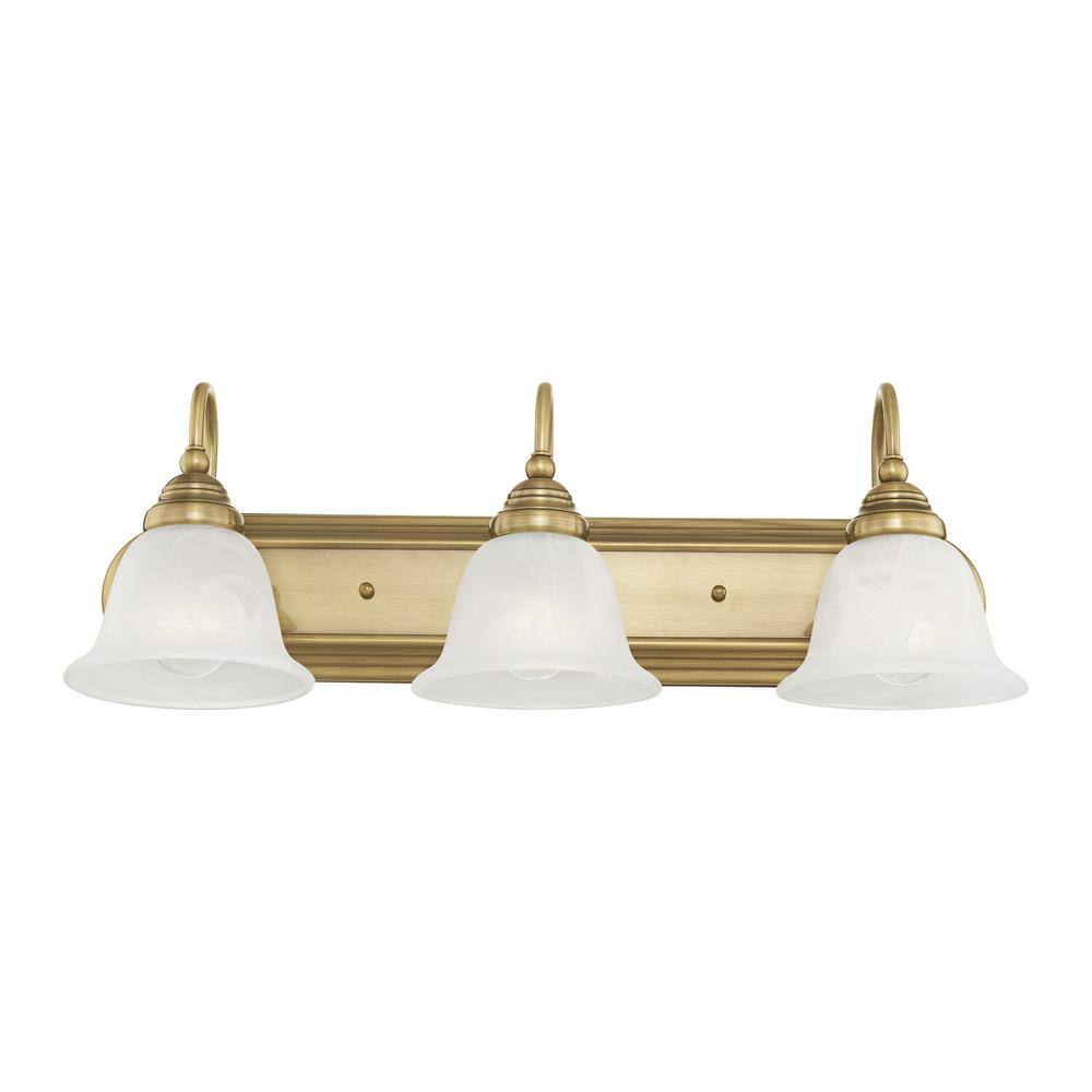 Belmont Antique Brass 3-Light Vanity with White Alabaster Glass