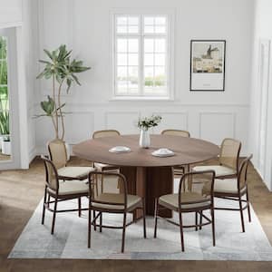 Flora Modern Walnut Round Oak Wood Top 59 in. Cross Leg Dining Table Seats 8