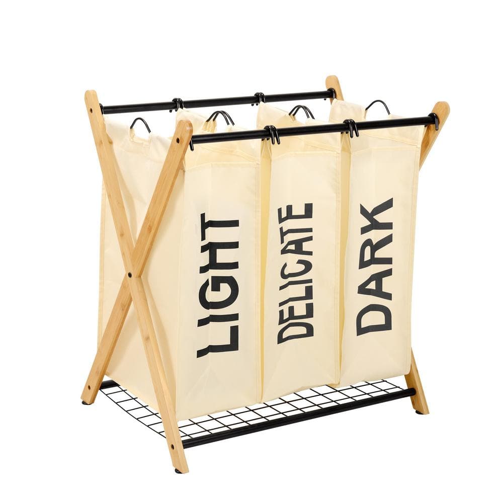 27 in. W x 19.1 in. D x 29.75 in. H Beige Linen Cabinet Laundry Basket with