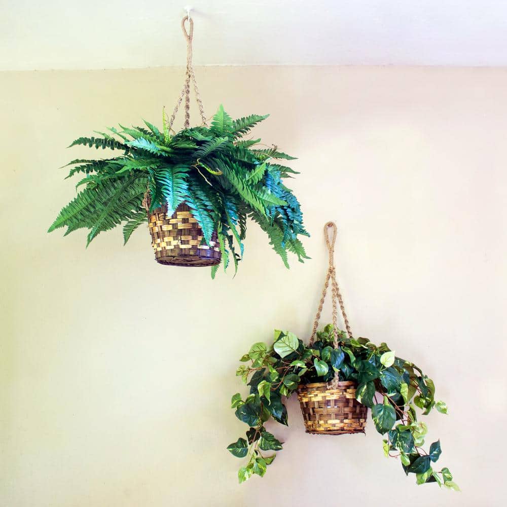 Lifelike Pothos Hanging Basket with Silk Leaves