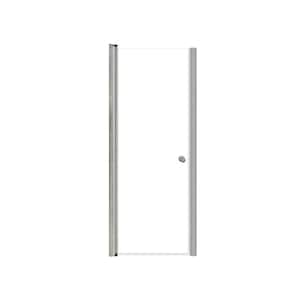 Lyna 27 in. W x 70 in. H Pivot Frameless Shower Door in Brushed Stainless with Clear Glass