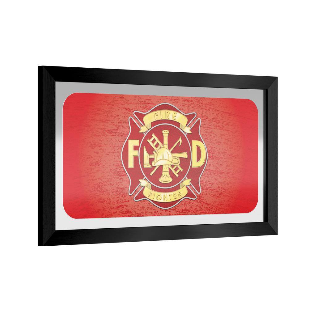Fire Fighter 26 in. W x 15 in. H Wood Black Framed Mirror FF9HD The